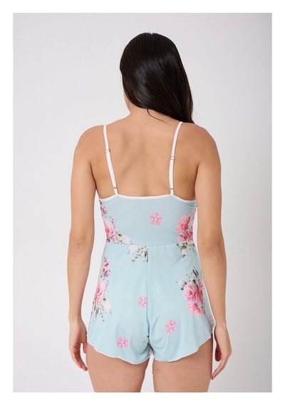 Eloria Fashion Dantel Detaylı Askılı Çiçek Desenli Kadın Tulum Pijama,gecelik Turkuaz