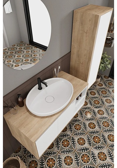 Gül Beyaz 100 Cm Banyo Dolabı+ayna+lavabo+boy Dolabı Beyaz