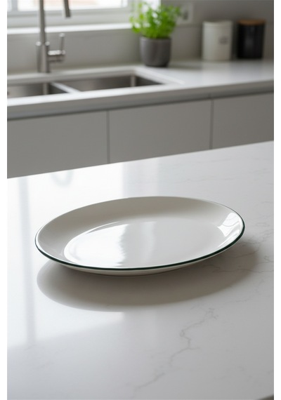 Ellips Oval Kayık Tabak 31cm Rim Yeşil Rinart Krem