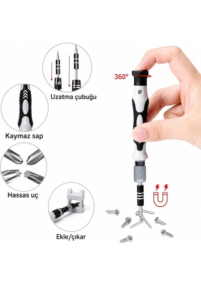 115 Parça Hassas Tornavida Seti Manyetik Uçlu Telefon Laptop Bilgisayar Elektronik Tamir Kiti