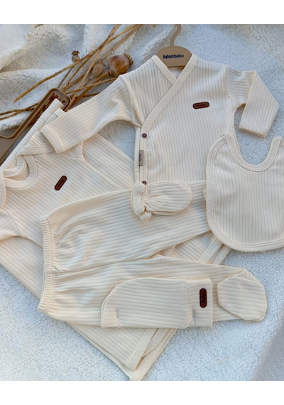 Bilge Trend Kız Erkek Bebek Natural 7 Parça Krem Hastane Çıkışı Seti Krem