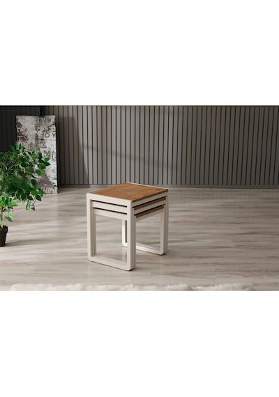 Sehpol Üçlü Zigon Sehpa 50x40x52/45x40x46/40x40x40 Beyaz