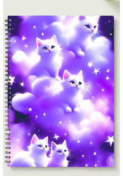 Sevimli Kedi Temalı A5 Metal Spiralli Çizgisiz Karton Kapak Sevimli Kedi Temalı Defter Çok Renkli