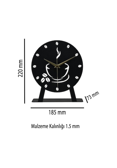 Coffe Model Metal Lazer Kesim Akar Sessiz Mekanizmalı Masa Saati Siyah