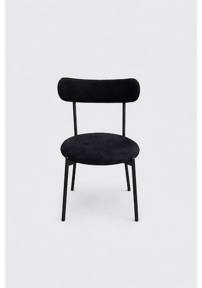 4 Adet Puffy Kumaş Siyah Renk Teddy Sandalye Mutfak Sandalyesi Salon Sandalyesi Balkon Sandalyesi Siyah