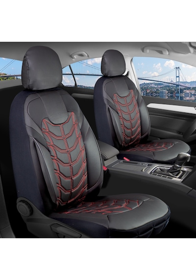 Citroen C4 Lüx Deri Oto Koltuk Kılıfı Ön Arka Takım Classy Serisi Kırmızı Siyah