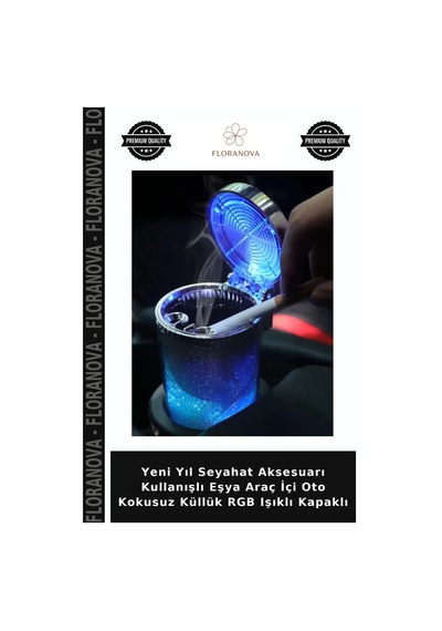 Yeni Yıl Seyahat Aksesuarı Kullanışlı Eşya Araç İçi Oto Kokusuz Küllük Rgb Işıklı Kapaklı