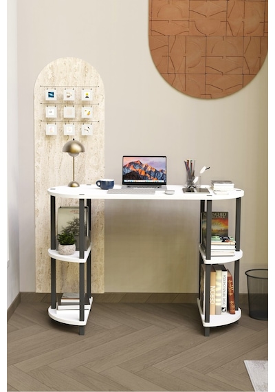 Soft Oval Çalışma Masası Çok Raflı Bilgisayar Masası Modern Ofis Ve Ev Çalışma Masası Beyaz Soft Oval Çalışma Masası Çok Raflı Bilgisayar Masası Modern Ofis Ve Ev Çalışma Masası Beyaz