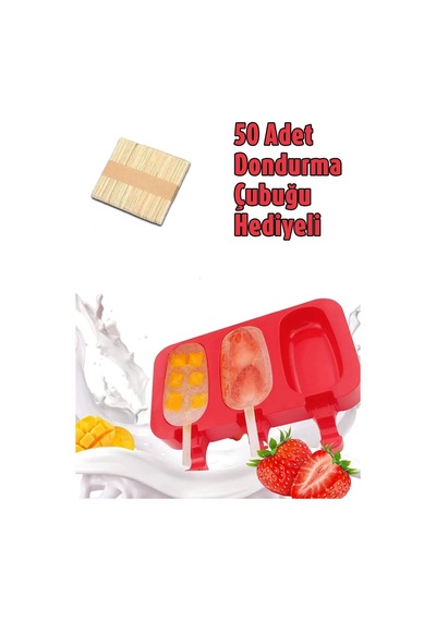 1 Adet Magnum Silikon Dondurma Kalıbı 50 Çubuk Hediyeli 3'lü Renkli Çubuk Dondurma Kabı Buz Kalıbı S Diğer