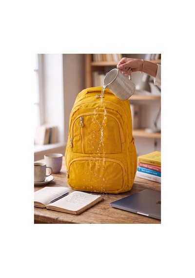 Unisex Su Geçirmez Çok Bölmeli Krinkıl Kumaş Okul Çantası Laptop Çantası Sarı Sarı