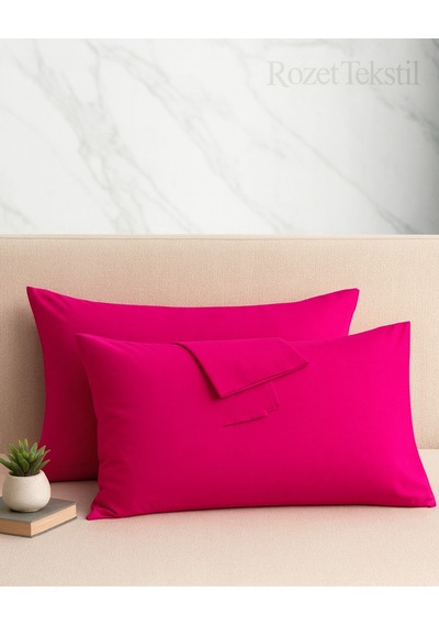 Fuşya Pamuk Kumaş Kapaklı Yastık Kılıfı 2 Adet 50 X 70 Cm