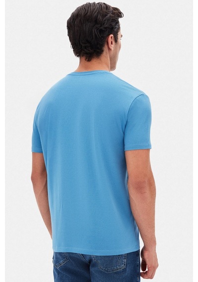 Twn Slim Fit İndigo Düz Kabartma Baskılı T-shirt 4ec148551753m 771