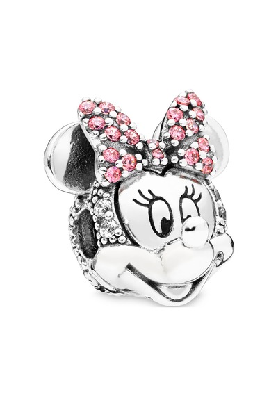 Pembe Taşlı Puantiyeli Miniş Fare Charm Gümüş