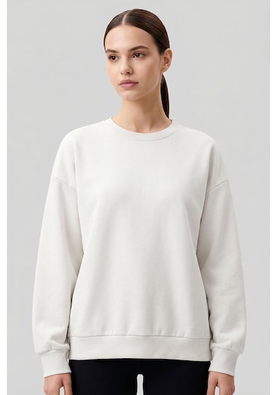Ekru Basic O Yaka Oversize Kadın Sweatshirt - 97053 Ekru