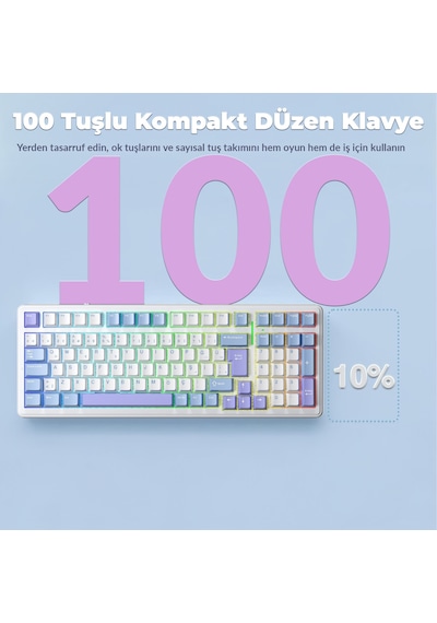 Aula F99 Mekanik Rgb Graywood V4 Switch 3 Modlu Kablosuz Makrolu Hot Swap Türkçe Q Klavye Mavi