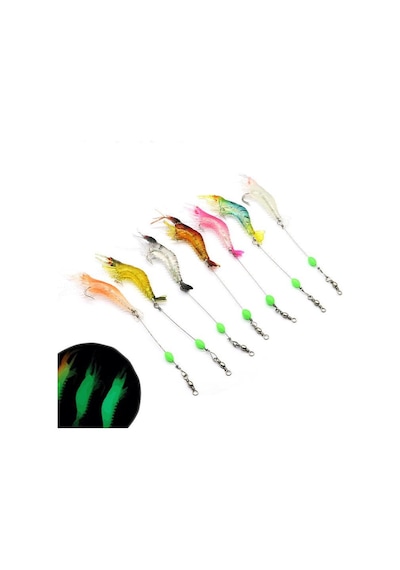 Valkyrie 7 Adet Kancalı Fosforlu Sahte Karides Balık Yemi Silikon 8cm 5gr Yapay Olta Yem Seti