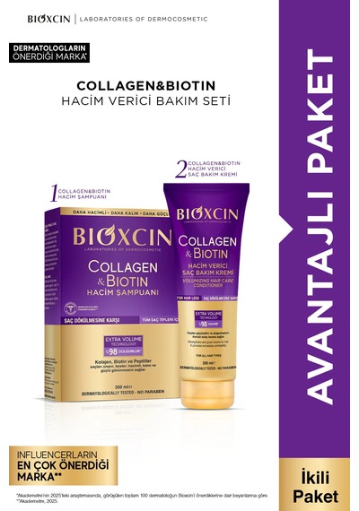 Collagen & Biotin Hacim Şampuanı + Hacim Verici Saç Bakım Kremi Tüm Saç Tipleri