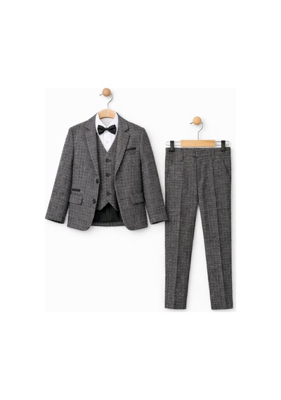 Ahengim Erkek Çocuk Slim Fit Dokulu Çizgili Klasik Takım Elbise Ak197-198 Gri