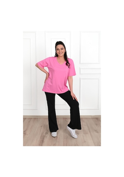 Kadın V Yaka Basic Büyük Beden T-shirt 1297-22 001