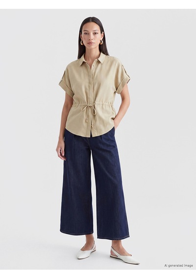 Lcw Everyday Yeşil Bağcıklı Oversize Kadın Gömlek