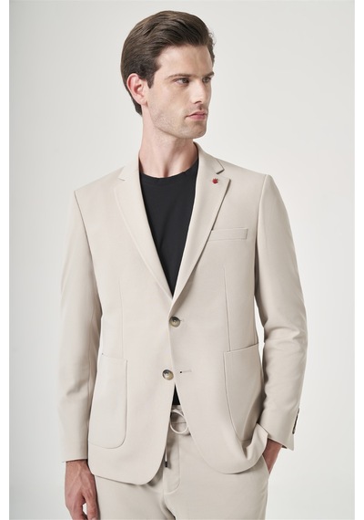İmza Taş Mono Yaka 6 Drop Slim Fit Beli Lastikli Takım Elbise 1001260194 Taş Rengi