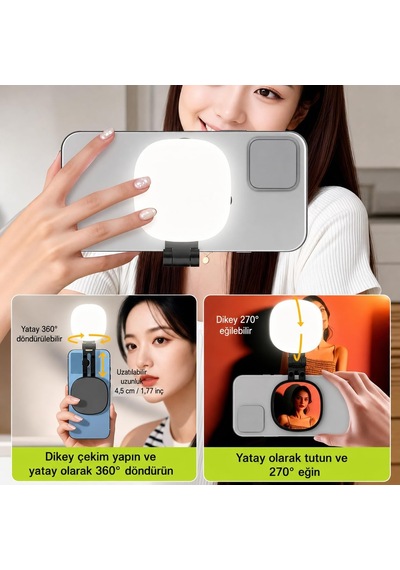 Manyetik Led Dolgu Işığı, Aynalı 3 Modlu Şarjlı Selfie Işığı N01