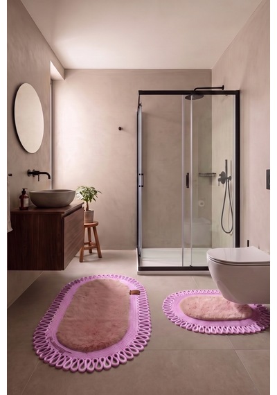 Banyo Paspası Takımı 60x100+40x60 Cm Dış Trikot Pembe & Pembe