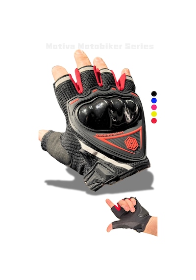 Motiva Works Kırmızı Kısa Yarım Parmak Motosiklet Eldiveni Mw120r