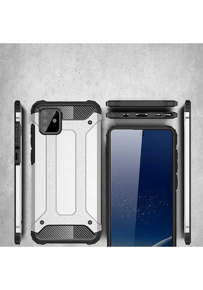 Noktaks - Samsung Galaxy Uyumlu A81 Note 10 Lite - Kılıf Çift Katman Zırh Tank Crash Military Kapak - Mavi