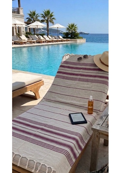 Pamuk Peştemal 100x180 Cm Çizgili Plaj Havlusu, Hamam Havlusu, Sauna Havlusu, Çok Amaçlı Kullanım Mürdüm
