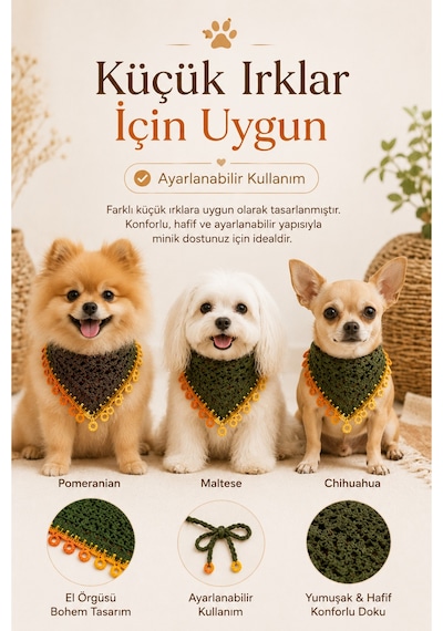 Kadın Ve Köpek Kombin Bandana El Örgüsü Bohem Stil Uyumlu Anne Köpek Bandanası Ayarlanabilir Tasarım Haki