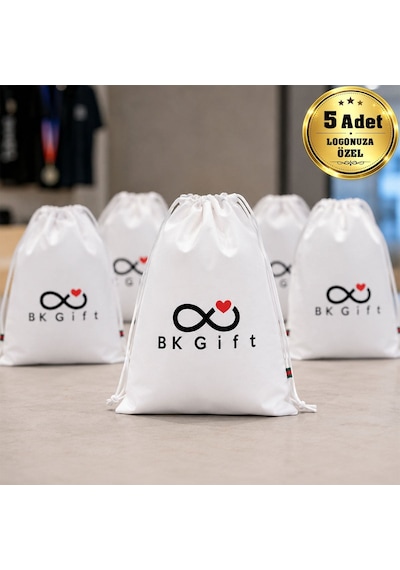 Bk Gift Logonuza Özel 5 Adet Su Geçirmez Büzgülü Spor Sırt Çantası 36x44 Cm Baskılı Set Bej