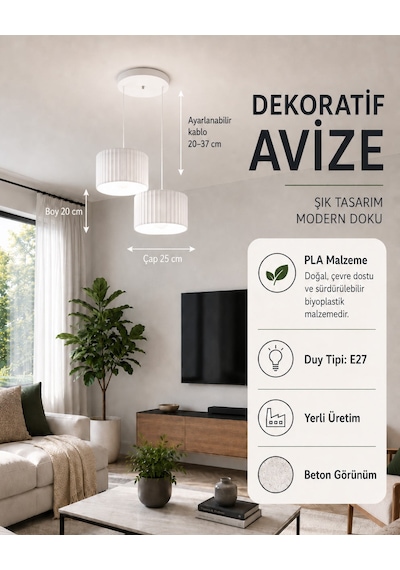 Lüx Form Avize Dekoratif Sarkıt Avize 25 Cm Salon, Mutfak, Balkon, Yatak Odası İçin Modern Aydınlatma - Beyaz