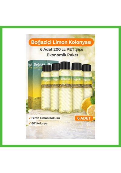 Vaveni Boğaziçi Limon Kolonyası 200 Cc Pet Şişe 6 Adet 80 Ferahlatıcı Limon Kokulu Kolonya Ekonomik Paket Arz
