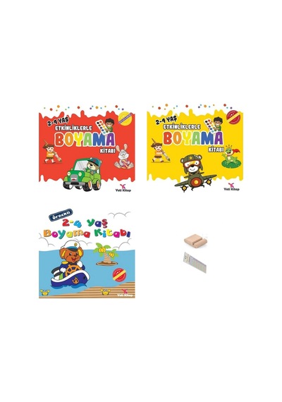2- 4 Yaş Etkinlikli Boyama Kitabı -3 Kitap+tablet Standı+okuma Ayracı