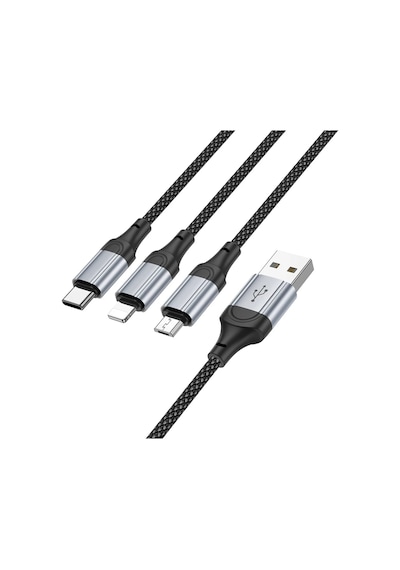 Hoco. X102 Fresh 1m 2.4a 3in1 Usb To Type-c / Lightning Ve Micro Çıkışlı Hızlı Şarj Data Kablosu - Siyah