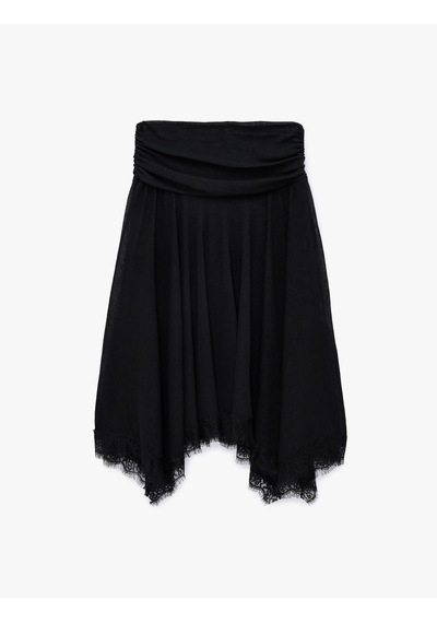 Koton Dantel Detaylı Asimetrik Slim Fit Midi Etek Siyah 6sal70061ık