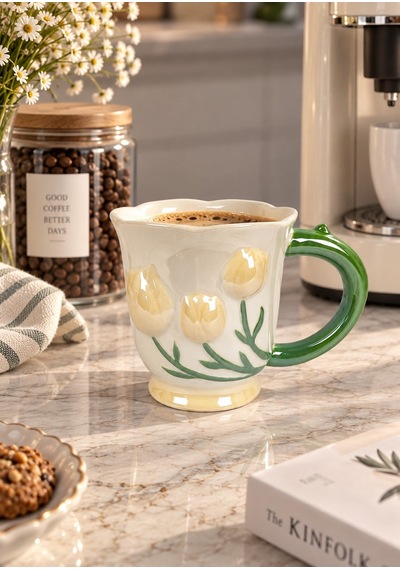 Tulip Lüsterli Sarı Porselen Kupa 420 Ml-7759 Çok Renkli