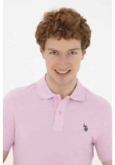 U.S. Polo Assn. Erkek Slim Fit Polo Yaka Pembe Basic Tişört 50279573-VR041