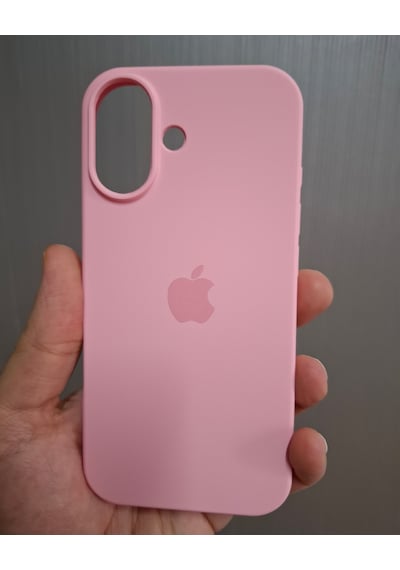 Apple Uyumlu iPhone 17 Logolu İçi Kadife Silikon Lansman Kılıf Pembe