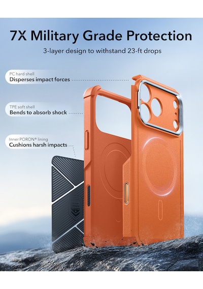 Esr Apple Uyumlu iPhone 17 Pro Max Cyber Tough Magsafe Stantlı Kılıf Turuncu Turuncu