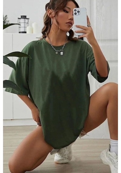 Unisex Sırt Kral Kelebek Baskılı T-shirt Yeşil
