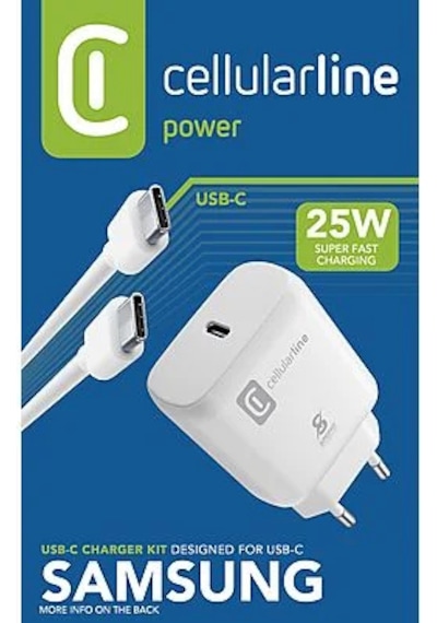 Cellularline Samsung Uyumlu  Super Fast Charge Pd 25w Şarj Kiti Adaptör + Kablo Beyaz