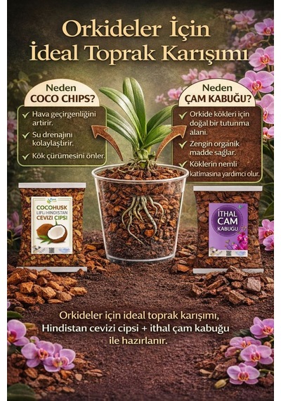 Orkide Toprağı - Orkide Kurtaran Orkide Besini Avantaj Seti 1 Litre İthal Çam 1 Litre Coco Cips Diğer