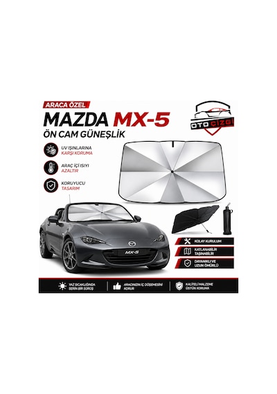 Mazda Mx-5 Şemsiye Tip Ön Cam Güneşliği Katlanabilir Uv Korumalı Araç Cam Güneşlik