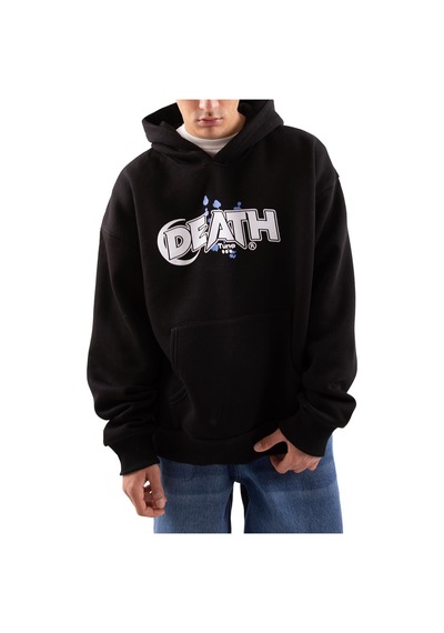 Flaw Death Baskılı Siyah Oversize Hoodie-siyah Siyah