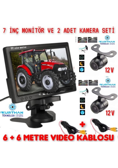 Traktör Biçerdöver İş Makinası 7İnç Monitör 2 Adet Kamera Sistemi