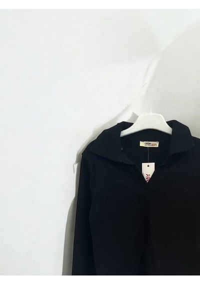 Kız Çocuk Mevsimlik Pamuklu V Yakalı Crop Bluz-14424 Siyah