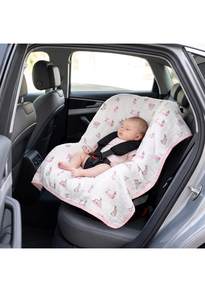 % 100 Pamuk Müslin Puset & Oto Koltuk Örtüsü - Bébé Lapin Rose Pokort-blr-000std