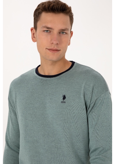U.S. Polo Assn. Erkek Comfort Fit Yaka Detaylı Mint Kazak 50315022-VR090